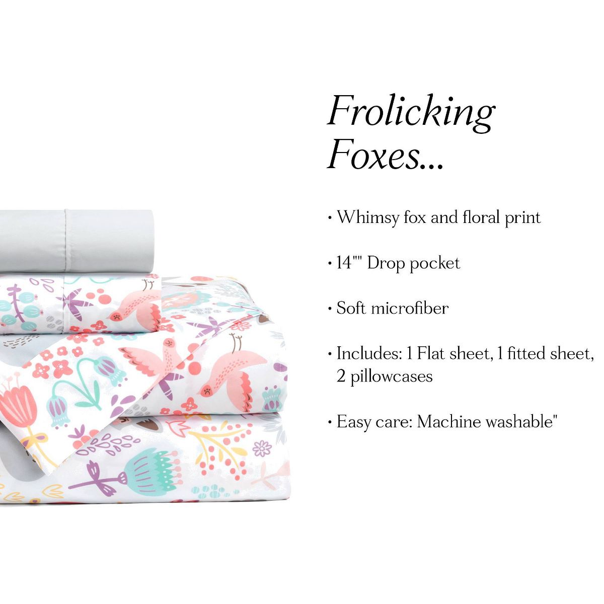 Pixie Fox Soft Sheet Set Gray/Pink - Lush Décor - thumbnail 7