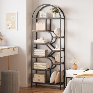 6-Tier Arched Bookshelf, 82" Tall Modern Bookcase with Geometric Metal Frame, Open Storage Shelf for Living Room, Home Office - 1 of 4