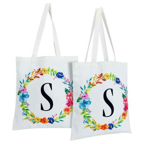 2 Pack Monogrammed Initial Tote Bags, Reusable Grocery Bag For