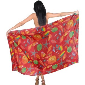 LA LEELA Women's Summer Beach Bikini Wraps Sarong Swimwear Cover up Wrap Skirt Bathing suit Swimsuit Pareo for Women One Size Red, Fish - 1 of 4