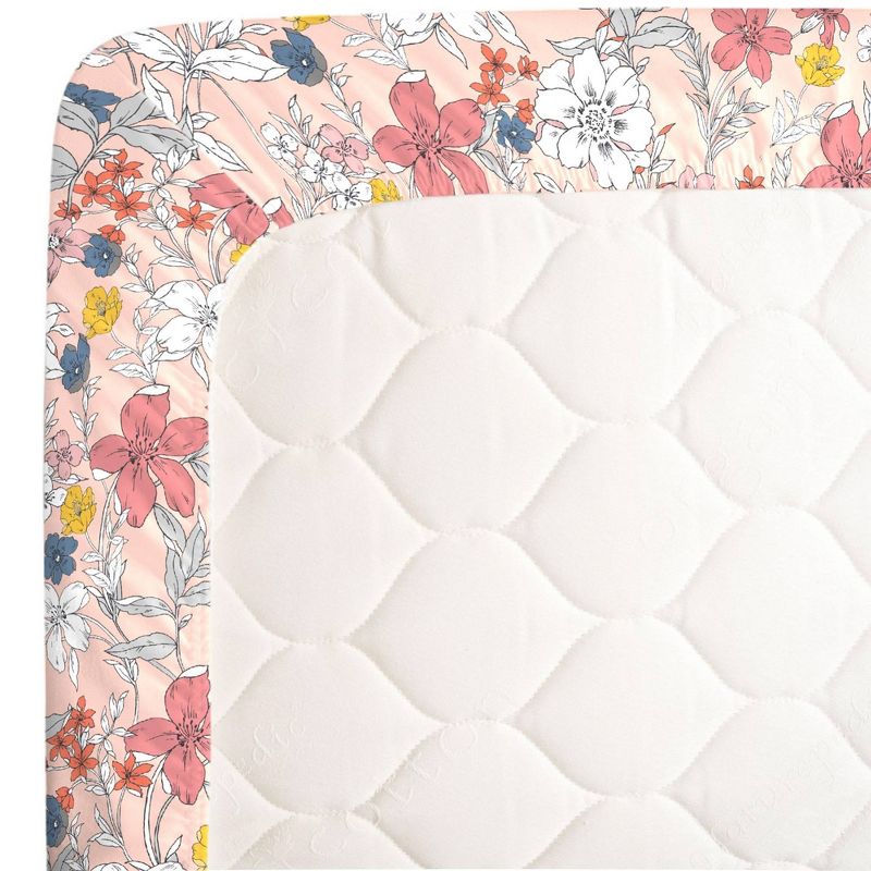 NoJo Super Soft Fitted Mini Crib Sheet - Happy Pink and White Floral, 4 of 6