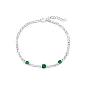 Bella Silver Sterling Silver, Round CZ Tennis Bracelet - Emerald CZ - Green - 7+1 Inch - 1 of 2