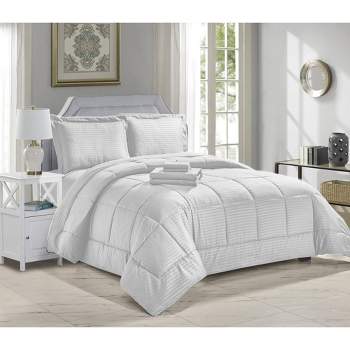 Plazatex Embossed 8-Pieces Stripe All Season Ultra Soft High Quality Microplush Comforter Set White