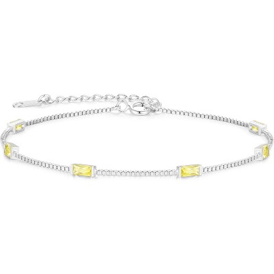 Dainty Sterling Silver Birthstone Bracelet, Simple Charm Link Jewelry for Birthday & Christmas