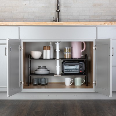 White Adjustable 2-Tier Under Sink Organizer with Removable Panels