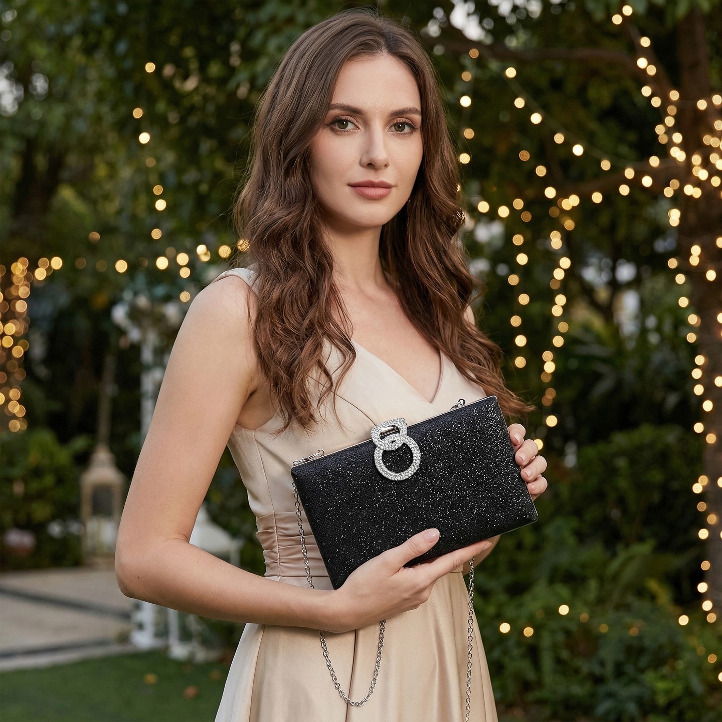 Женские клатчи INSPIRE CHIC 2 Packs Clutch Purses for Women Rhinestone Party Prom Evening Handbag with Chain Black/Rose Gold, цвет: Чёрный — фото 3