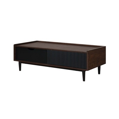 Duane Dark Brown and Black Ribbed Wood Coffee Table with Storage