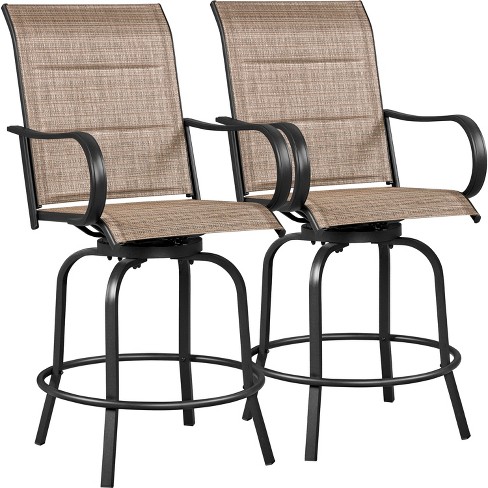 Yaheetech Set Of 2 Patio Swivel Bar Stools With High Back And Armrest ...