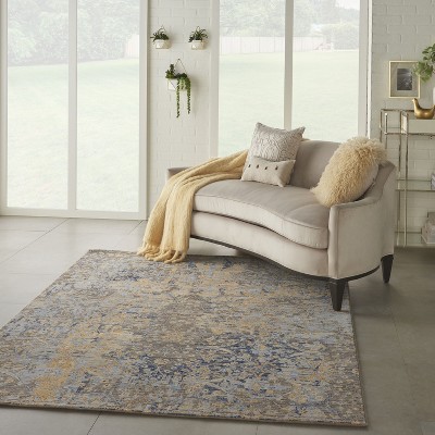 Majestic Vintage Medallion Beige & Blue Wool Blend Area Rug