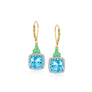 Ross-Simons 12.00 ct. t.w. Swiss Blue Topaz, .40 ct. t.w. Emerald and .40 ct. t.w. White Zircon Drop Earrings in 18kt Gold Over Sterling - 1 of 2