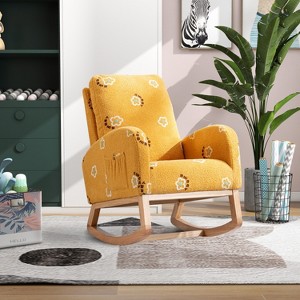 26.8"W Nursery Rocking Chair, Mid Century Accent Rocker Armchair With Side Pocket, Upholstered High Back Rocking Chair for Living Room Kids Room - 1 of 4