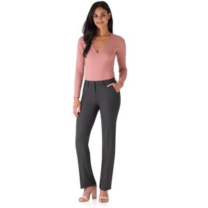 Rekucci Women's Smart Stretch Straight Leg Dress Pants with Zipper Closure – Office to Evening Wear - DK Charcoal, 4 Short - 1 of 4