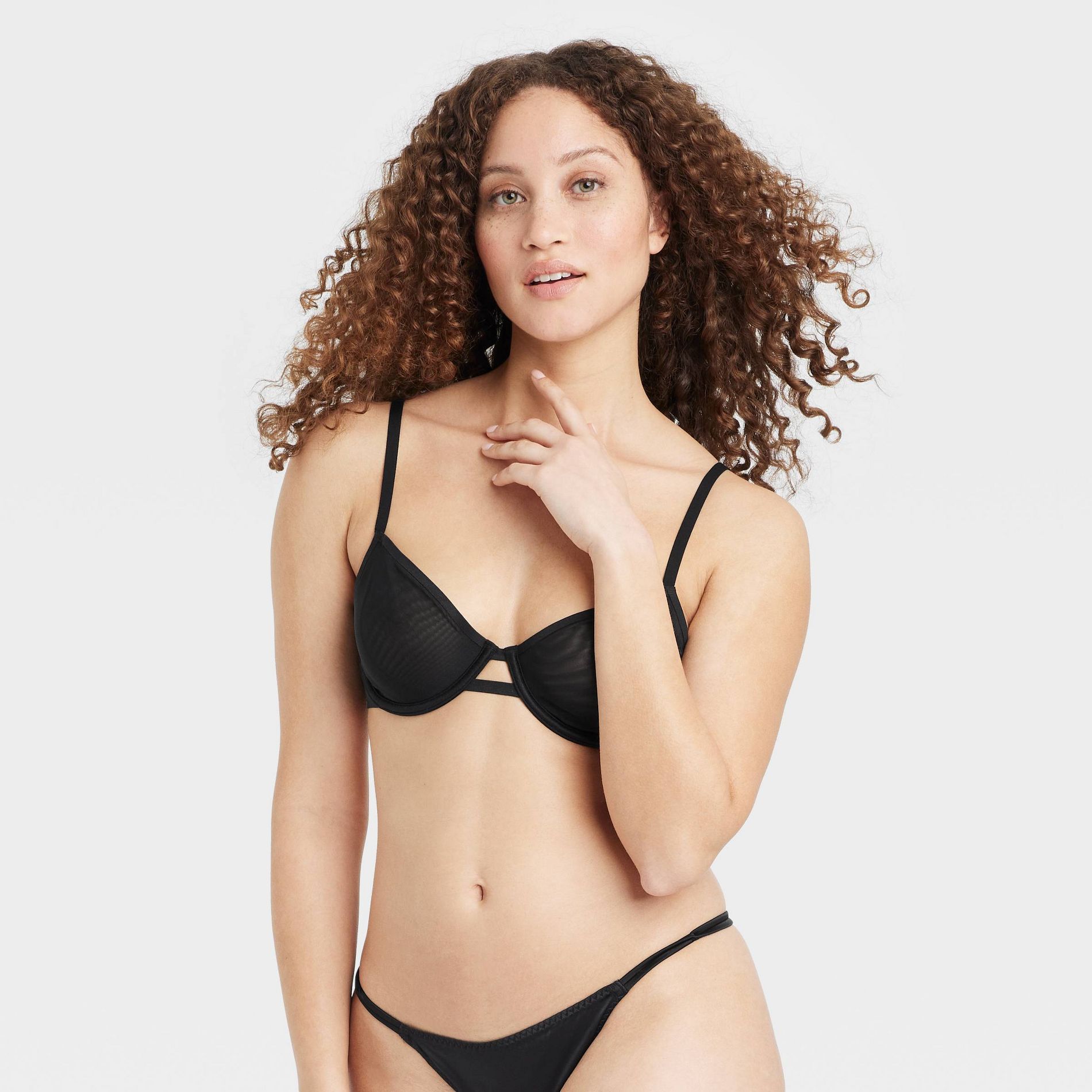 Women's Mesh Unlined Demi Bra - Auden™ Black 38DD: Adjustable Strap, Underwire, Sheer Mesh