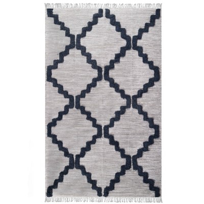 Country Chic Bohemian Trellis Handmade Wool Indoor Area Rug With Cotton Backing and Fringes by Blue Nile Mills