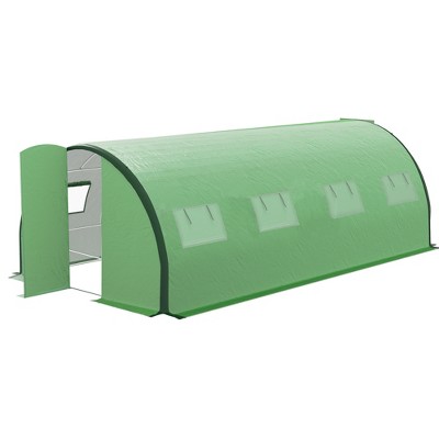 Outsunny Walk-in Tunnel Greenhouse with Hinged Doors, Mesh Windows, Upgraded Gardening Plant Warm House Tent