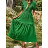 Womens Summer Puff Short Sleeve Maxi Dress Square Neck Smocked Tiered Ruffle A Line Long Flowy Beach Dresses - 3 of 4