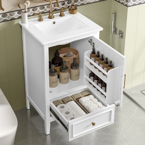 TOBILI 20" Bathroom Vanity with Sink, Bathroom Cabinet with A Door, Door Shelf Storage and Adiustable Foot Pads, A Drawer, White - 1 of 4
