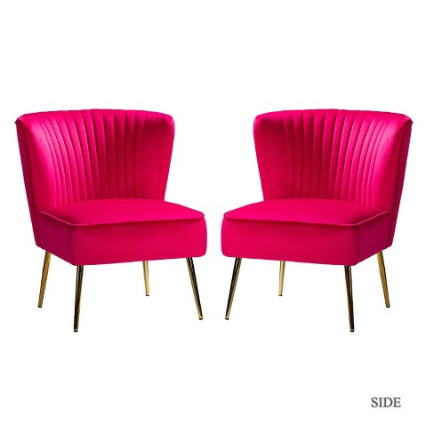 Dense Padded Bright Pink Velvet Accent Chair