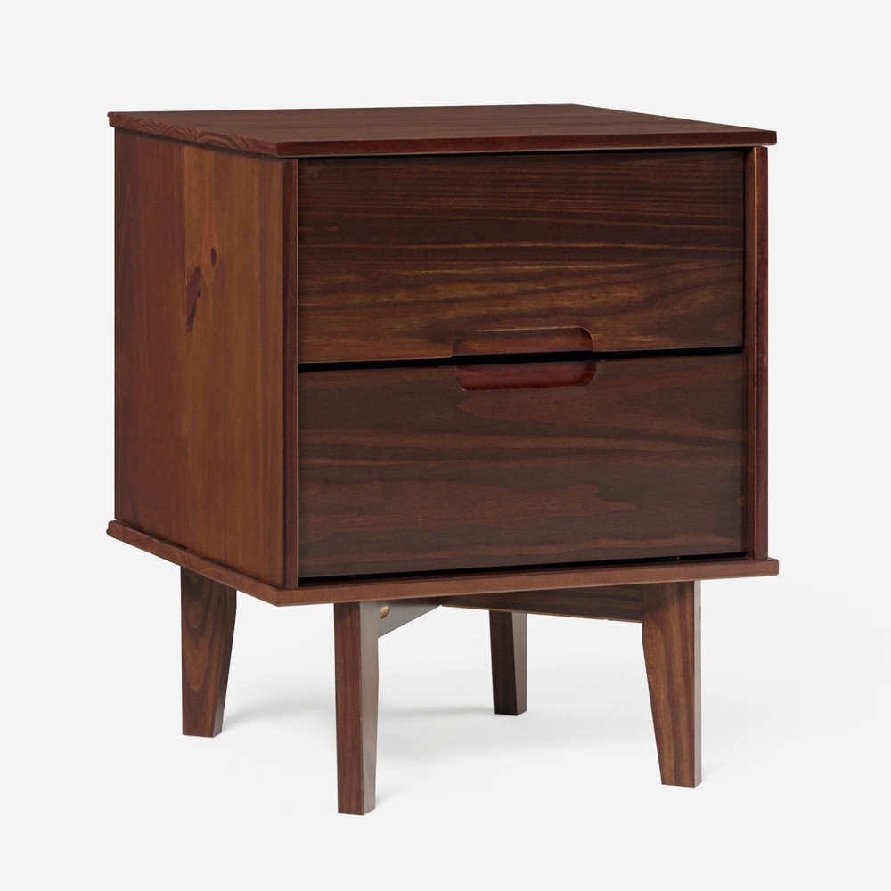 Photos - Storage Сabinet Saracina Home Mid-Century Modern Wood Nightstand Walnut: 2-Drawer Bedside Table, Solid Pine, Cutout Handles