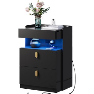 GALAXHERO Nightstand with LED Lights and Charging Station, with Sliding Top and 2 Drawers, Smart End Table for Bedroom or Living Room - 1 of 4
