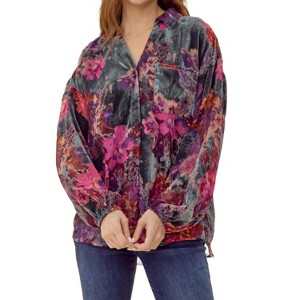 Women's Velvet Flower Print Blouse - Jodifl - 1 of 4