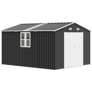 AMERLIFE 10x12x7 FT Steel Storage Shed with 2 4-Pane Windows, Hinged Double Doors, Dark Grey/White - 1 of 4