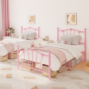 Garvee Metal Bed Frame with Headboard and Footboard, Bed Frame for Kids, Heart Shaped Design, Metal Slat Support, No Box Spring Needed - 1 of 1