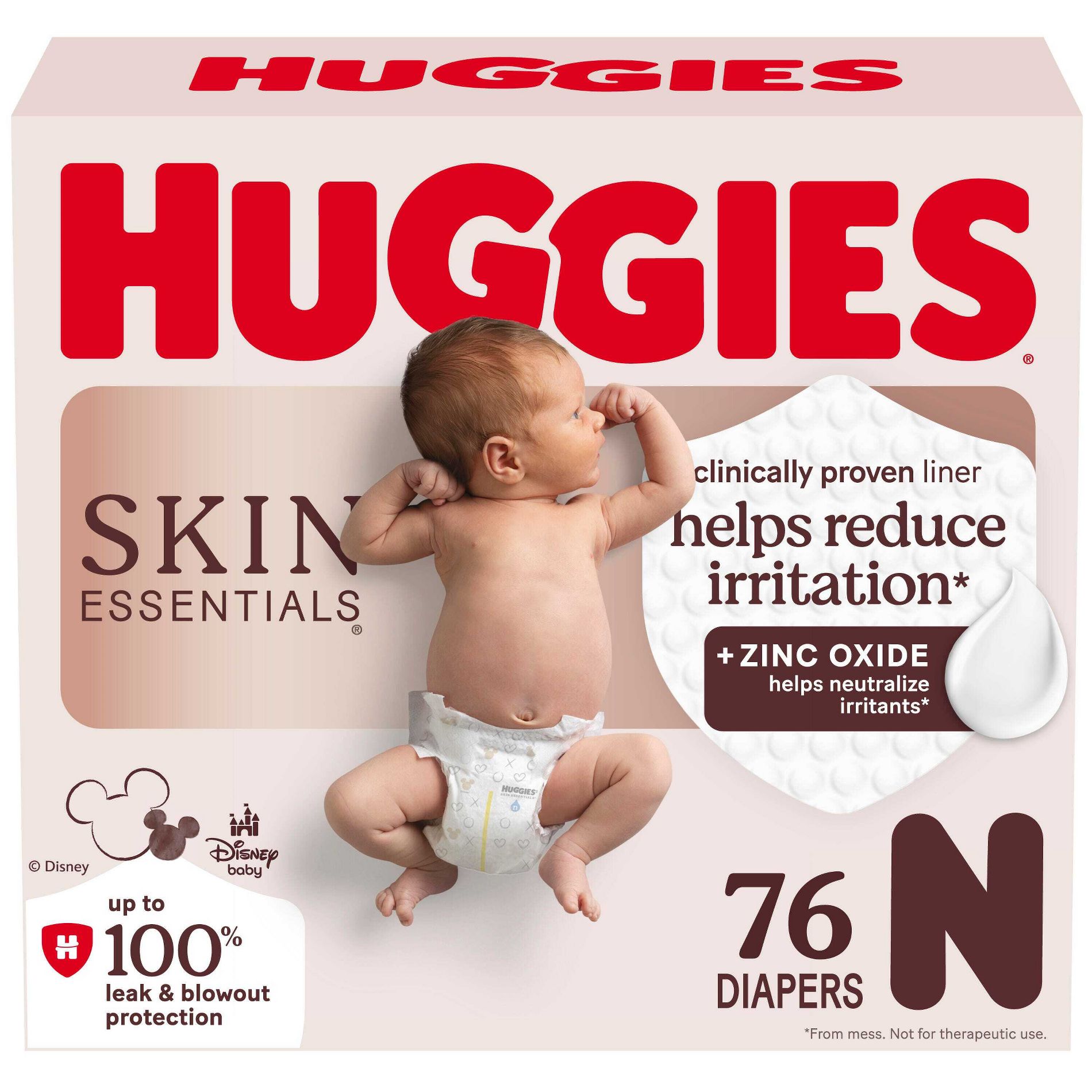 Huggies Skin Essentials Luxury Diapers - Newborn - 76ct: Elastic Stretch Sides, Leak Guards, SnugFit Waistband, Paraben-Free