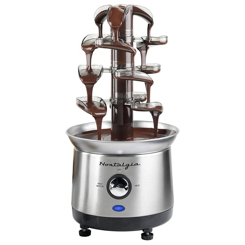 Nostalgia 32 Ounce Elegant Stainless Steel 4 Tier Cascading Chocolate and Fondue Fountain for Nacho Cheese, BBQ Sauce, and Ranch, 1 of 6