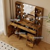 Garvee Morden Vanity Table Set with Mirror and Lights & Power, Large Dressing Table With 5 Drawers, 6-Open Shelves,Stool(Brown) - 2 of 4