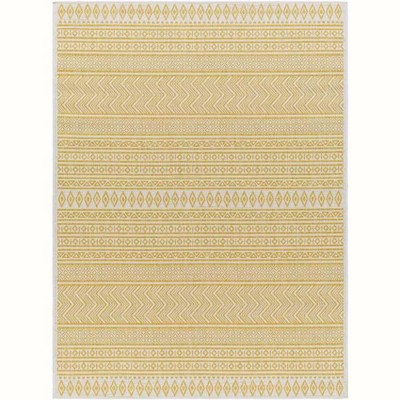 Mark & Day Antibes 7'10" Round Round Woven Indoor and Outdoor Area Rugs Saffron/Beige