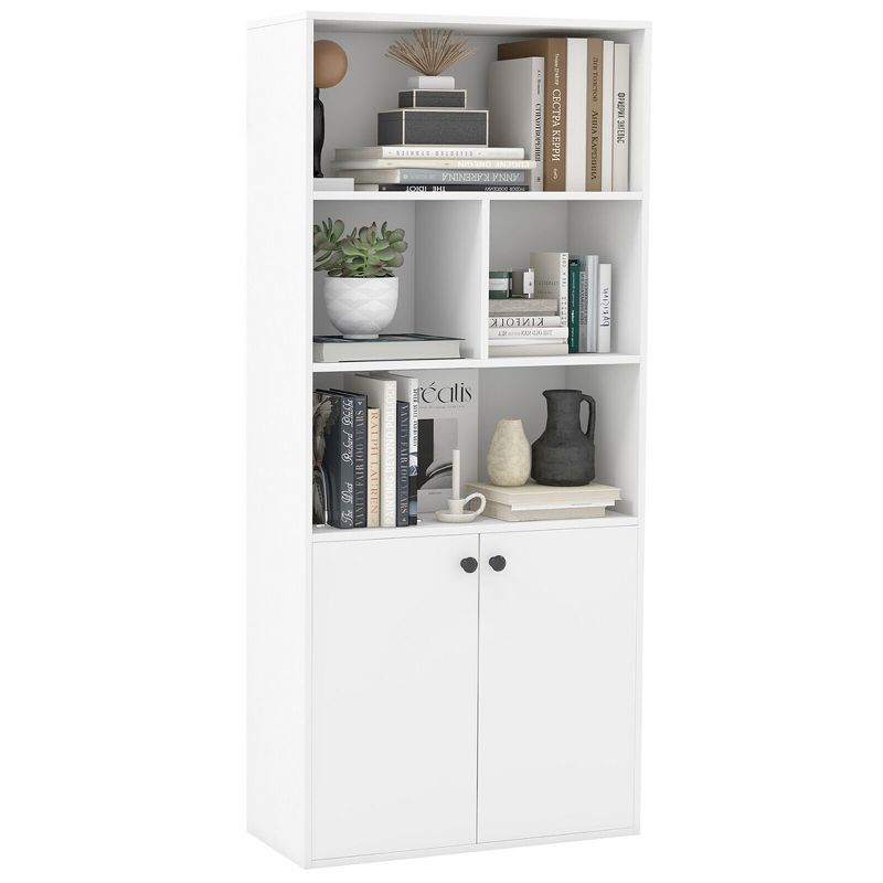 Tangkula 5-Tier Bookcase Freestanding Storage Cabinet w/ Adjustable Shelf & 2-Door Cabinet, 1 of 11