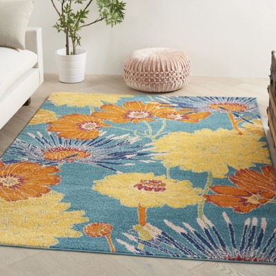 Handmade Turquoise Multicolor Floral Synthetic Area Rug 5' x 7'