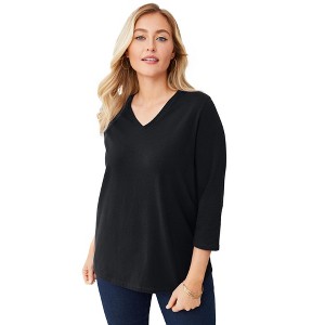 Jessica London Women's Plus Size Stretch Cotton V-Neck Tee - 1 of 4