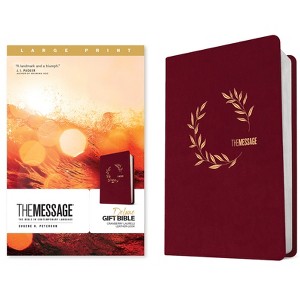 The Message Deluxe Gift Bible, Large Print (Leather-Look, Cranberry Laurels) - (Leather Bound) - 1 of 1