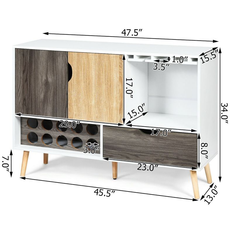 Costway Mid-Century Buffet Sideboard Wooden Storage Cabinet w/ Wine Rack & Glass Holder, 3 of 11