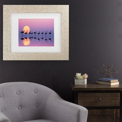 Champagne Framed Flamingo Sunset Canvas Print for Kids Nursery