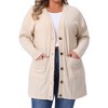 Agnes Orinda Women's Plus Size V Neck Long Sleeve Pocket Ribbed Knit Loose Button Up Casual Cardigan - 2 of 4