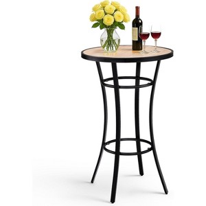 VINGLI Outdoor Bar Table, Round Patio High Top Table with Wood-Like Top, All-Weather Metal Bistro Table with Heavy Duty Iron Base for Garden Balcony - 1 of 4