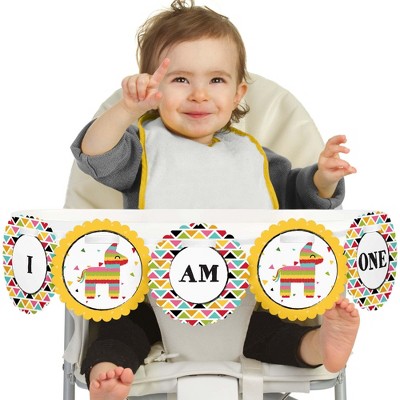 Big Dot of Happiness Let's Fiesta - Mexican Fiesta 1st Birthday Highchair Decor - I Am One - First Birthday High Chair Banner