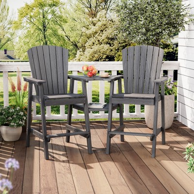 Pamapic HDPE Tall Outdoor Adirondack Chair Set with DoubleRemovable Trays in Gray