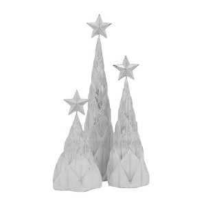 Gulches Set of 3 Resin White/Silver Foil Christmas Tree with Star, L:4x4x16"/M:12"/S:8.8" - 1 of 4