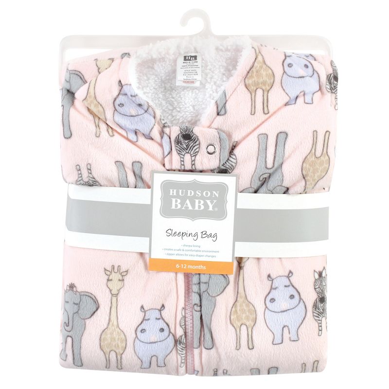 Hudson Baby Infant Girl Mink with Faux Shearling Inner Sleeping Bag, Sack, Blanket, Pink Safari, 2 of 4