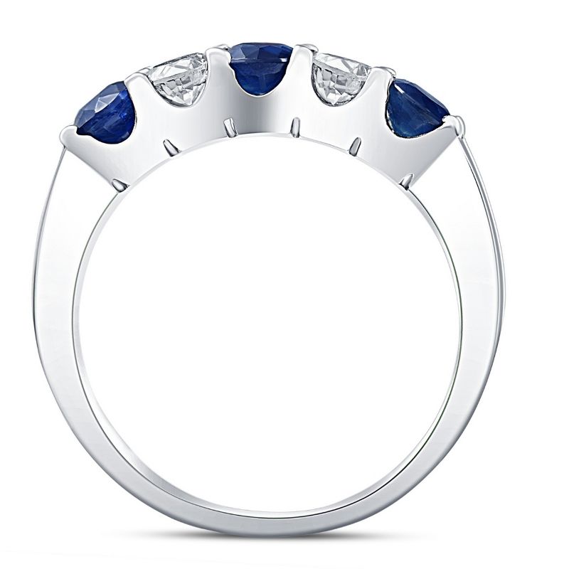 Pompeii3 1 Ct Blue Sapphire Diamond Five Stone Wedding Anniversary Ring 14K White Gold, 2 of 6