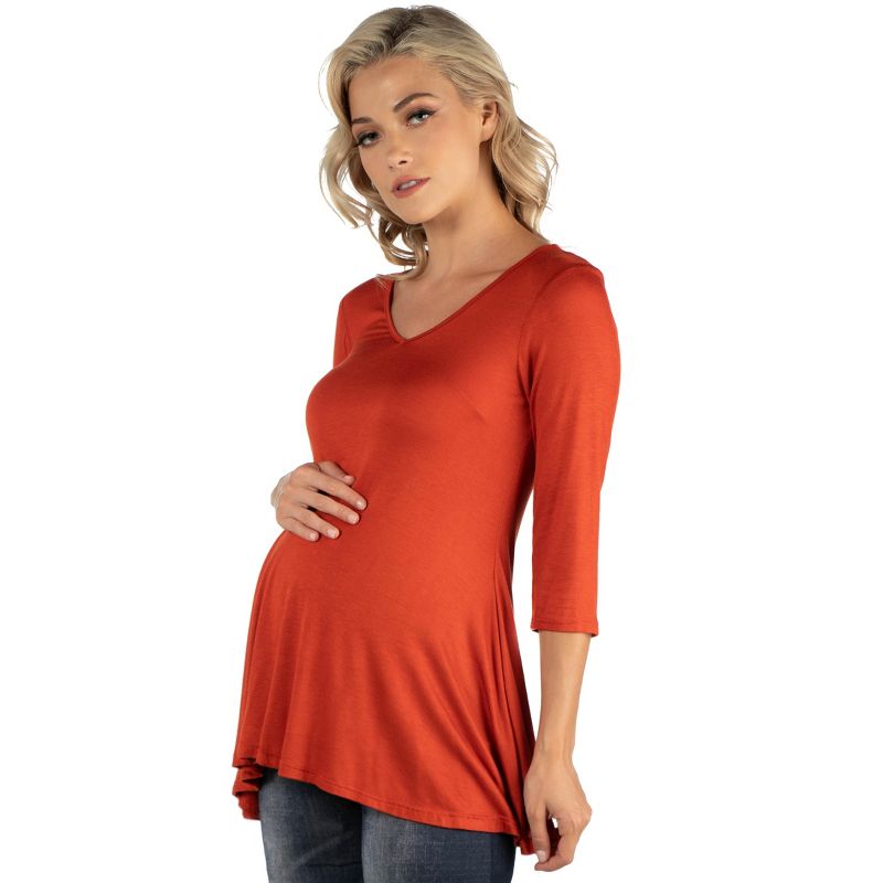 24seven Comfort Apparel Womens Three Quarter Sleeve V-Neck Maternity Tunic Top, 2 of 5