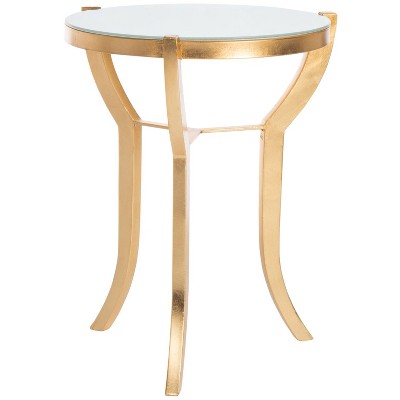 Gold and White Round Metal Glass Accent Table