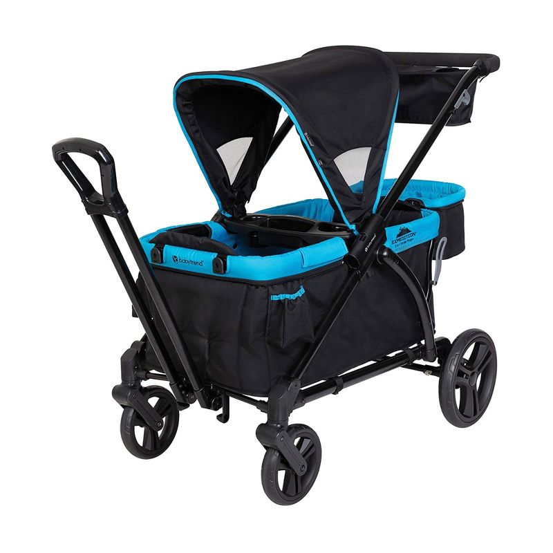 Baby Trend Expedition 2 in 1 Push or Pull Stroller Wagon Plus with Canopy, Choose Between Car Seat Adapter or Built In Seating for 2 Children, Blue, 2 of 19