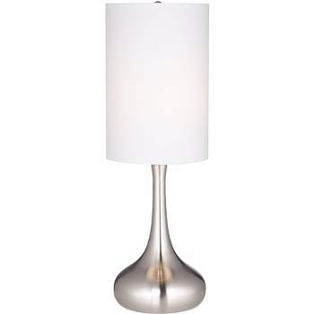 360 Lighting Modern Table Lamp 24.5" High Brushed Steel Droplet White Cylinder Shade for Living Room Family Bedroom Bedside Nightstand