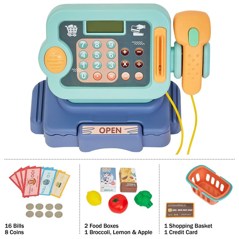 Toy Time Pretend Play Grocery Store Cash Register 30-Piece Playset - Blue, 4 of 9