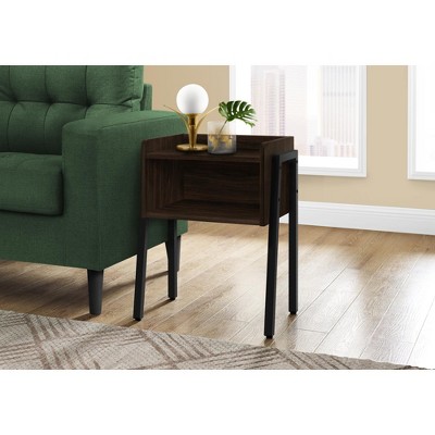 Vynxaria Contemporary 2-Tier Accent Table with Storage Cubby & Black Metal Legs